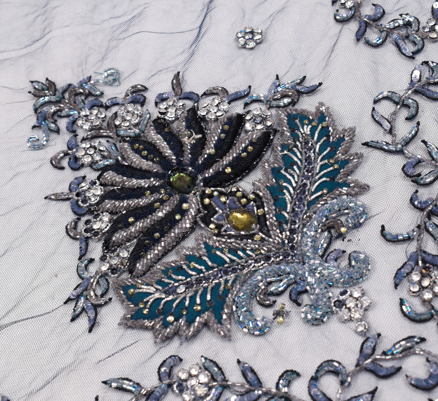 Sushila Vintage Blue Net Heavy Dupatta Sequins Glass Beads Embellish Long Stole