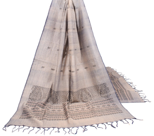 Sushila Vintage Cream Blue Dual Toned Dupatta Pure Cotton Hand Woven Long Stole
