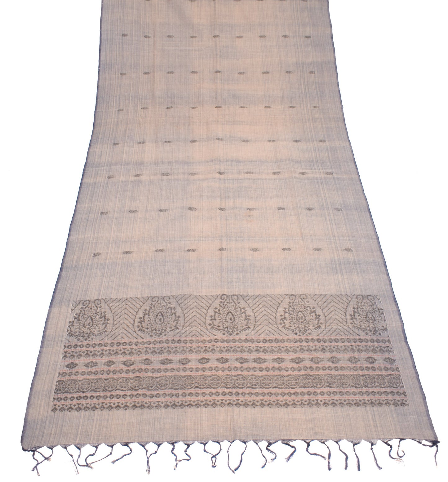 Sushila Vintage Cream Blue Dual Toned Dupatta Pure Cotton Hand Woven Long Stole