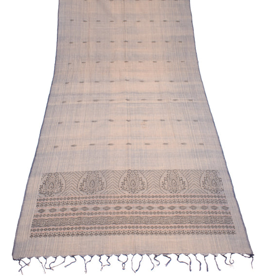 Sushila Vintage Cream Blue Dual Toned Dupatta Pure Cotton Hand Woven Long Stole