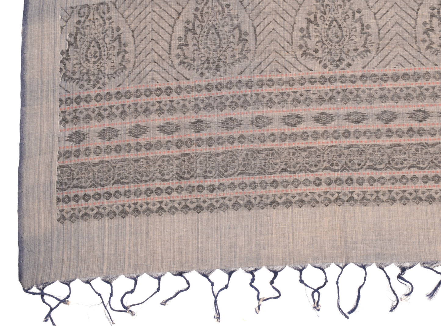 Sushila Vintage Cream Blue Dual Toned Dupatta Pure Cotton Hand Woven Long Stole