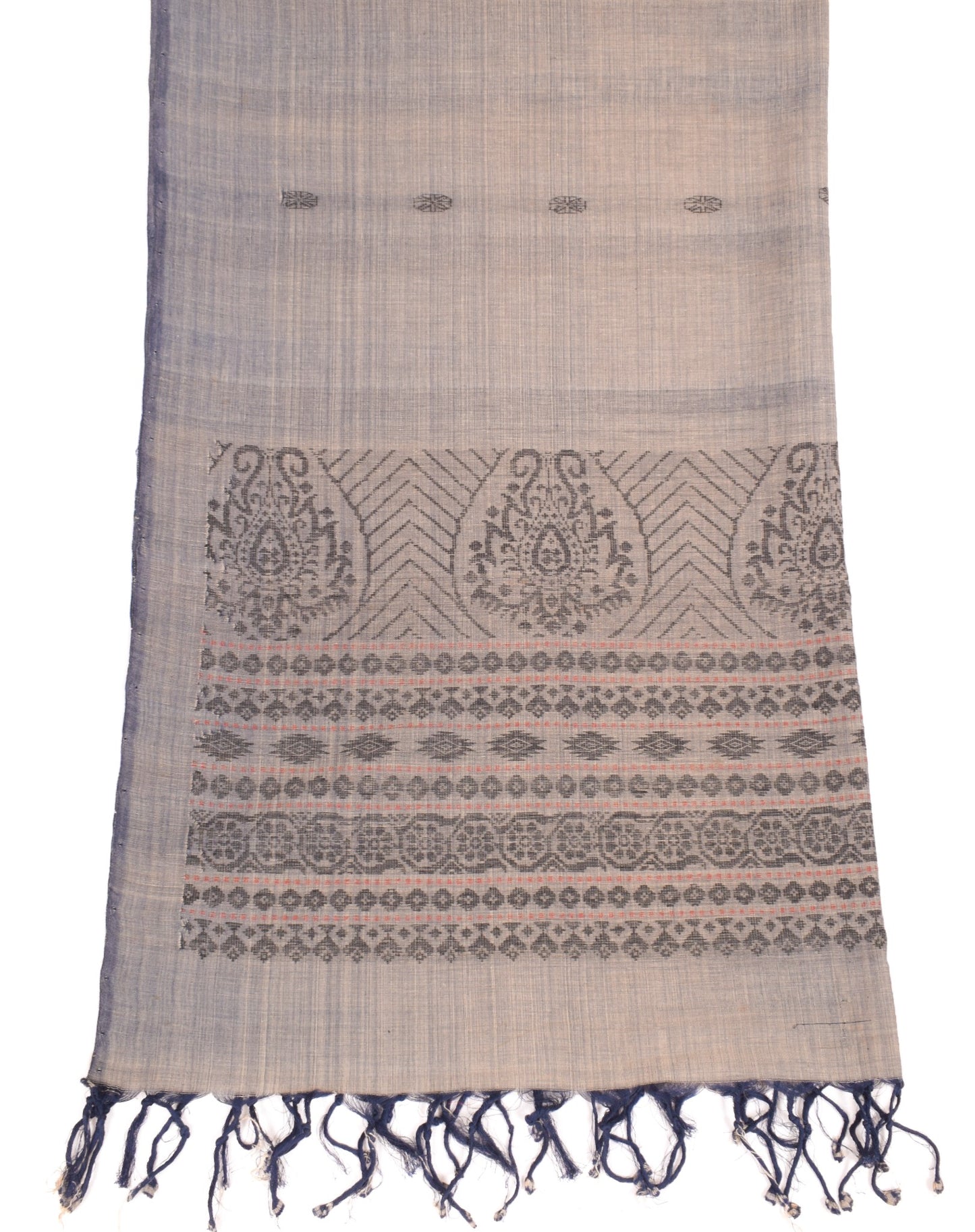 Sushila Vintage Cream Blue Dual Toned Dupatta Pure Cotton Hand Woven Long Stole