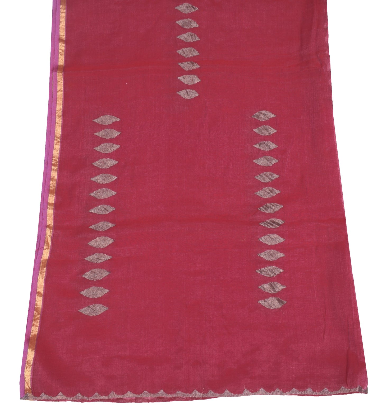 Sushila Vintage Magenta Dupatta Applique Work Pure Cotton Silk Woven Long Stole