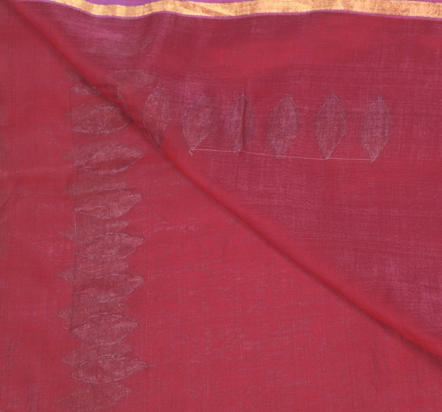 Sushila Vintage Magenta Dupatta Applique Work Pure Cotton Silk Woven Long Stole