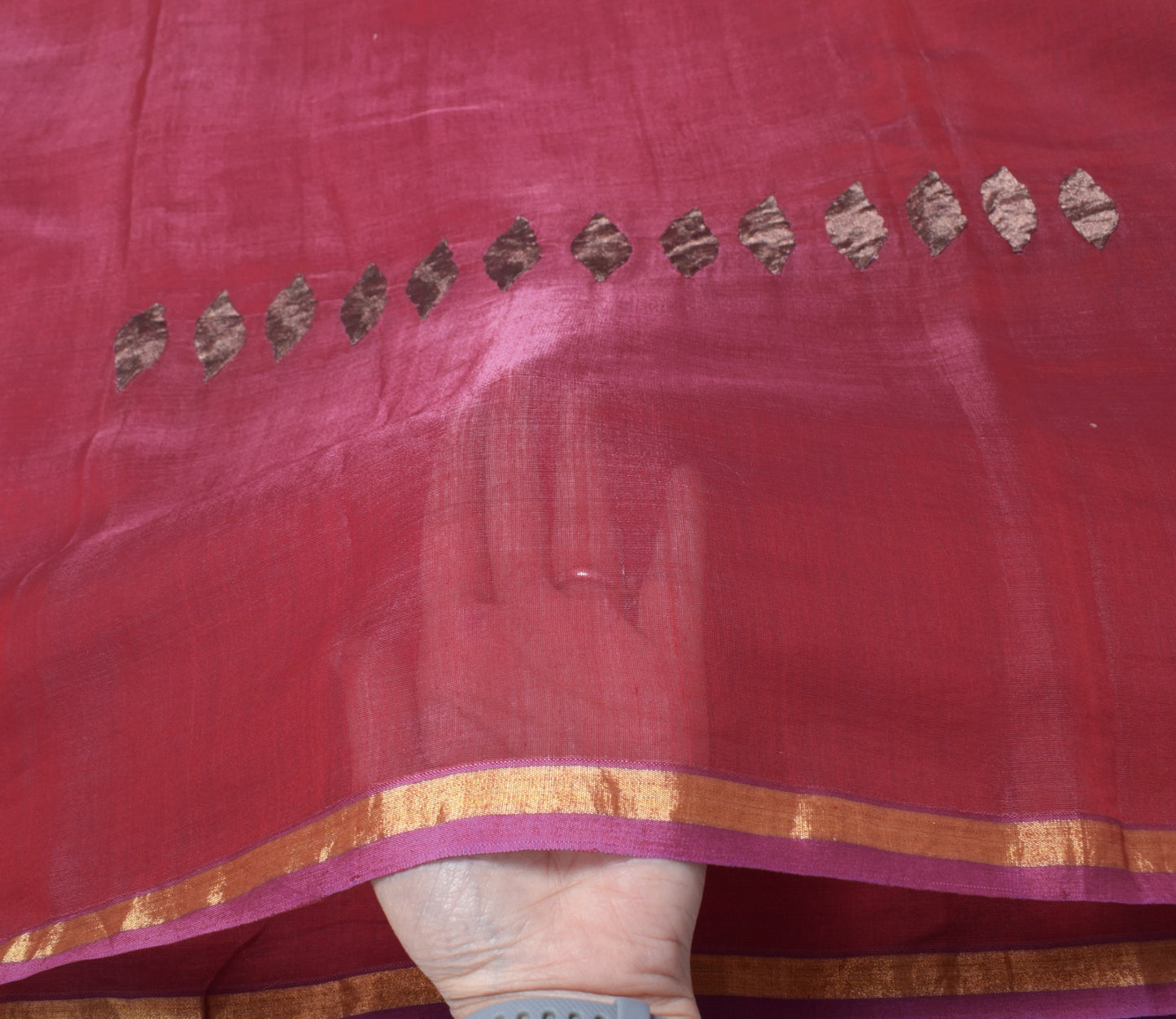 Sushila Vintage Magenta Dupatta Applique Work Pure Cotton Silk Woven Long Stole