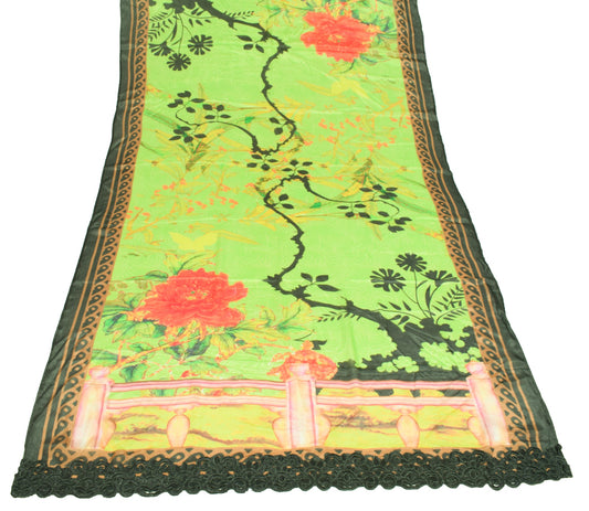 Sushila Vintage Digital Printed Dupatta Green Pure Silk Floral Soft Long Stole