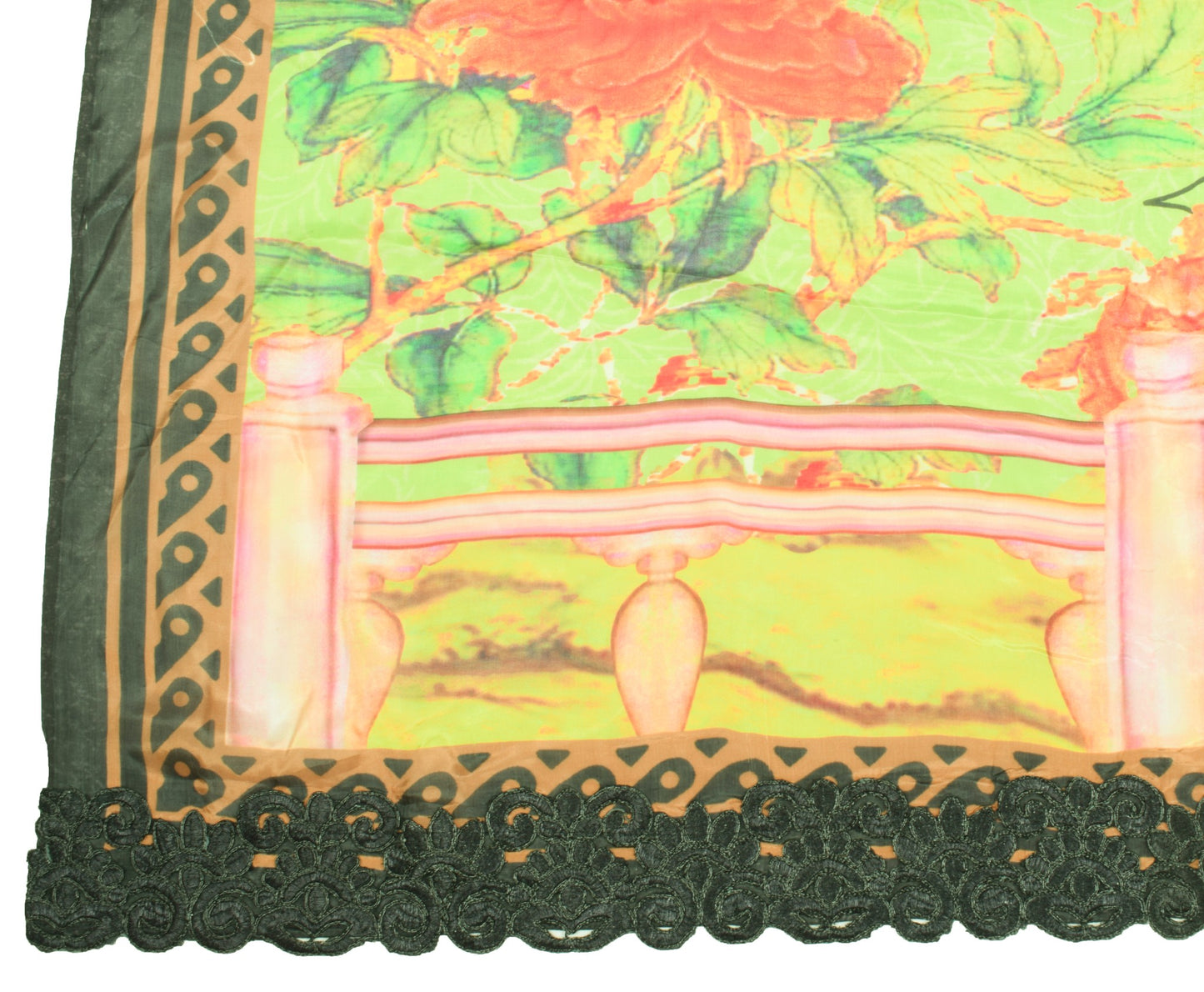 Sushila Vintage Digital Printed Dupatta Green Pure Silk Floral Soft Long Stole