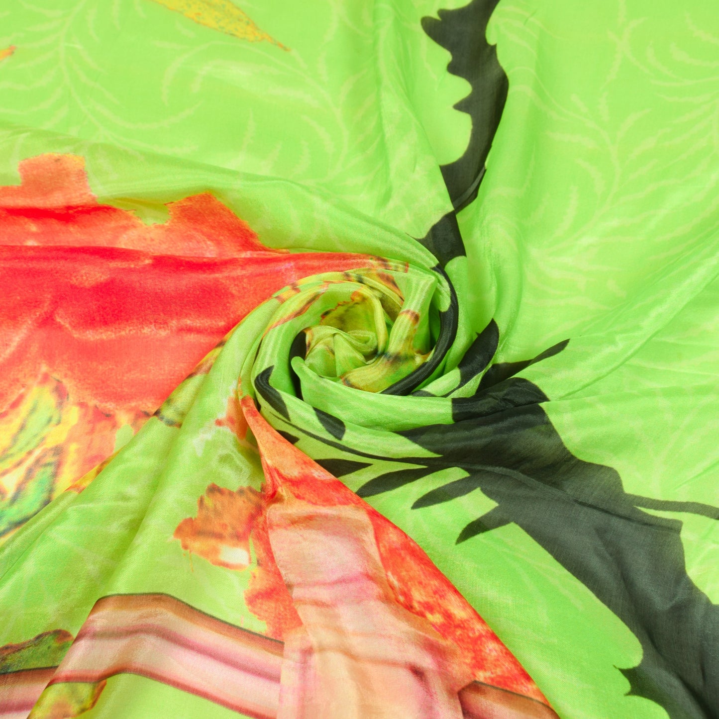 Sushila Vintage Digital Printed Dupatta Green Pure Silk Floral Soft Long Stole