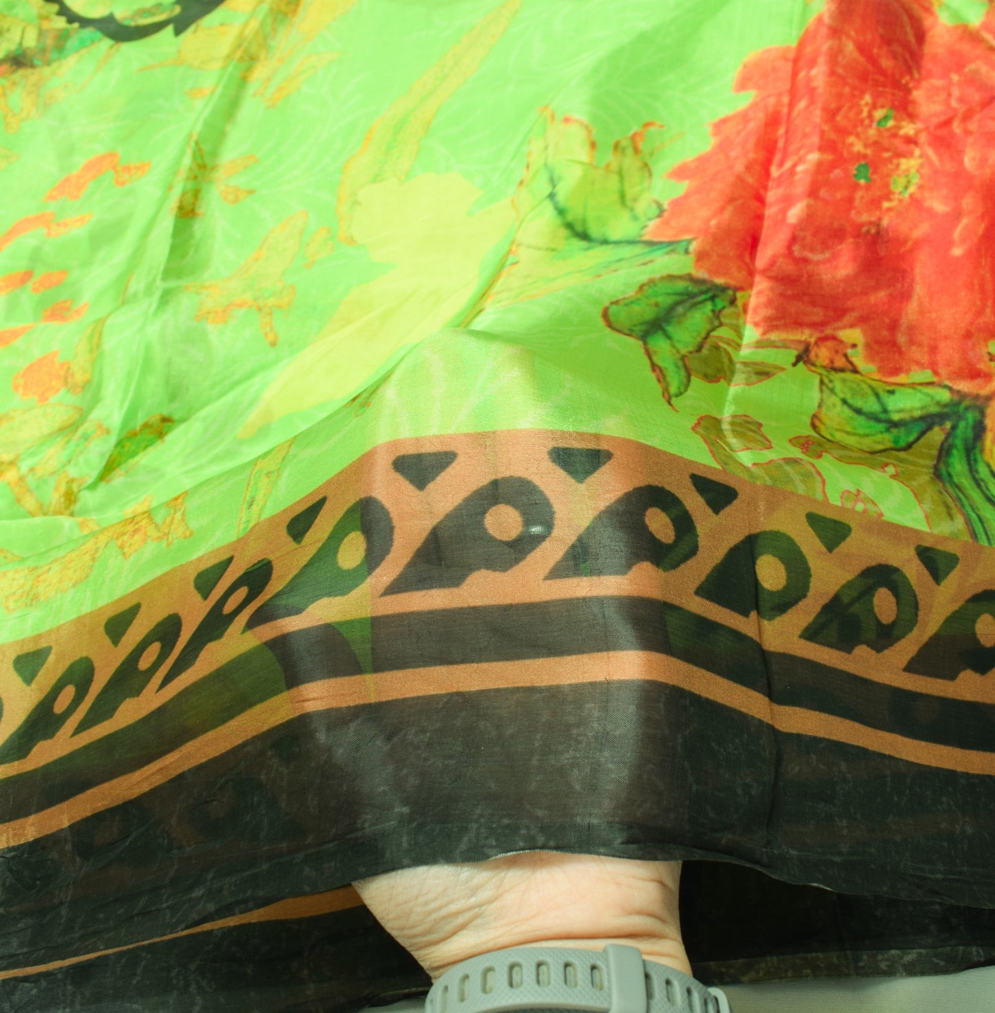 Sushila Vintage Digital Printed Dupatta Green Pure Silk Floral Soft Long Stole