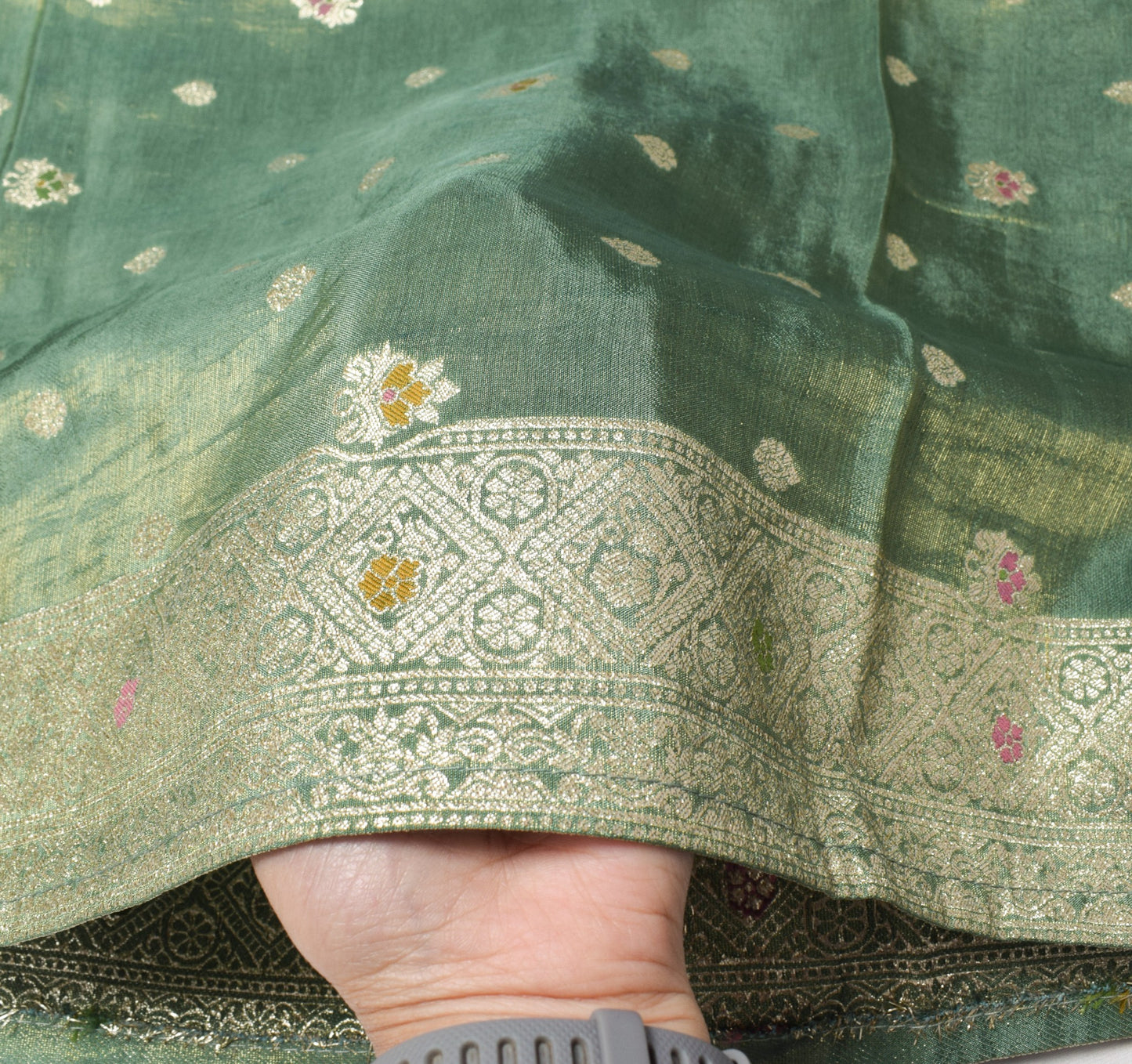Sushila Vintage Green Wedding Dupatta Pure Tissue Zari Woven Floral Long Stole
