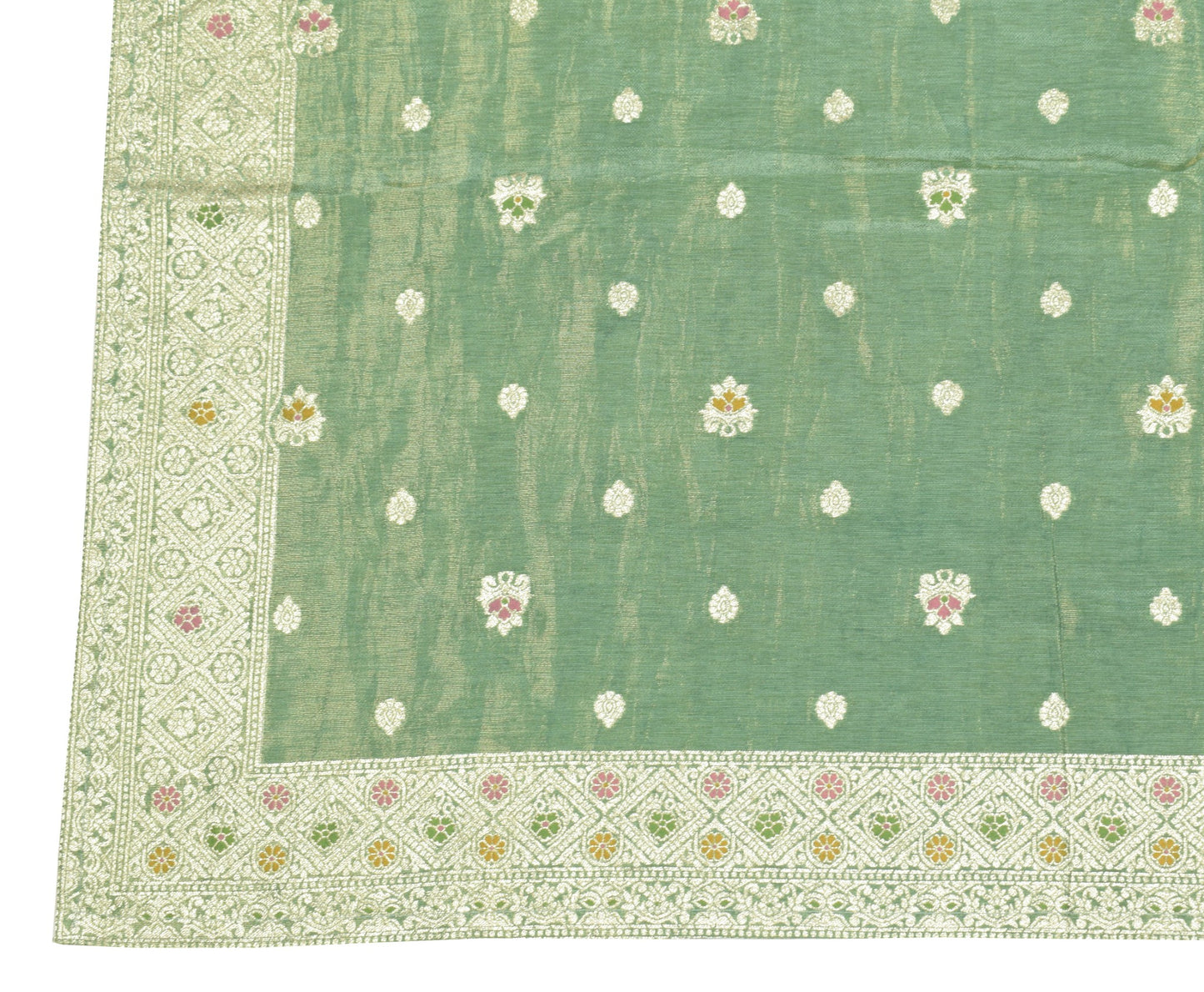 Sushila Vintage Green Wedding Dupatta Pure Tissue Zari Woven Floral Long Stole