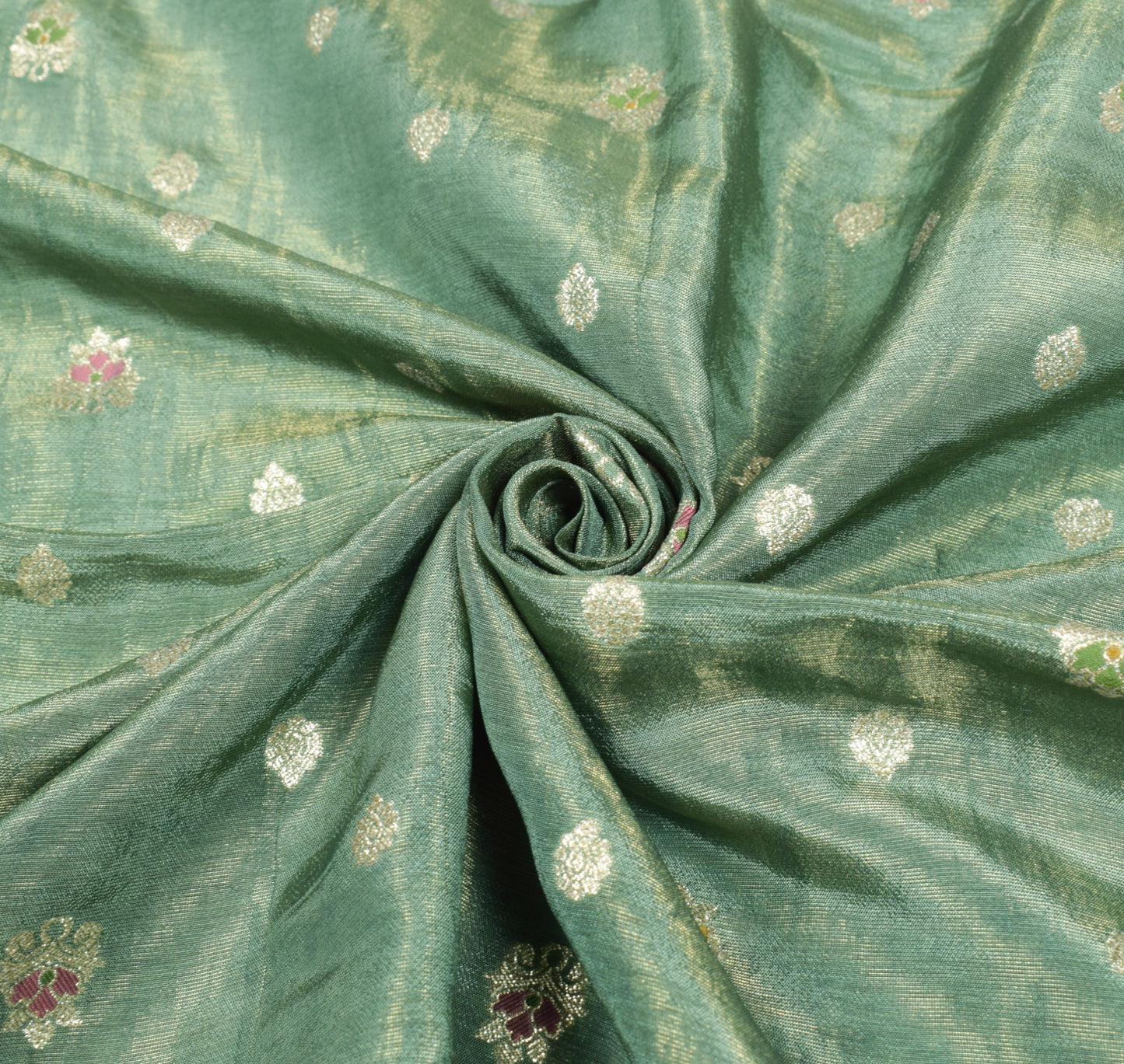 Sushila Vintage Green Wedding Dupatta Pure Tissue Zari Woven Floral Long Stole