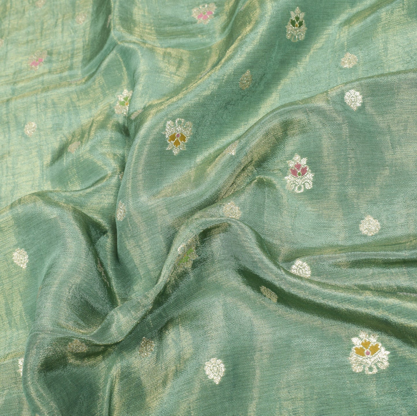 Sushila Vintage Green Wedding Dupatta Pure Tissue Zari Woven Floral Long Stole