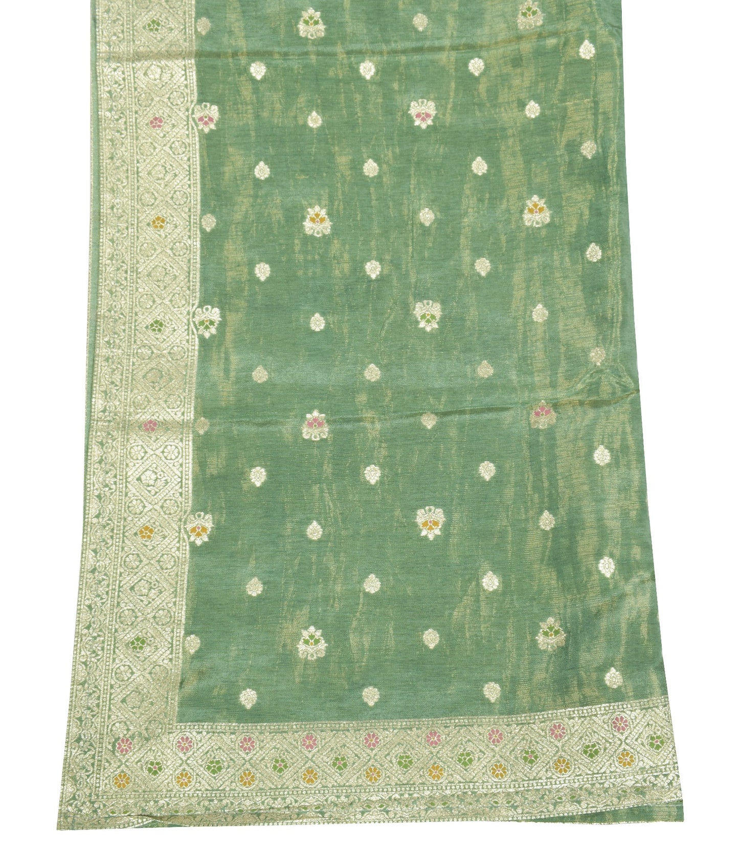 Sushila Vintage Green Wedding Dupatta Pure Tissue Zari Woven Floral Long Stole