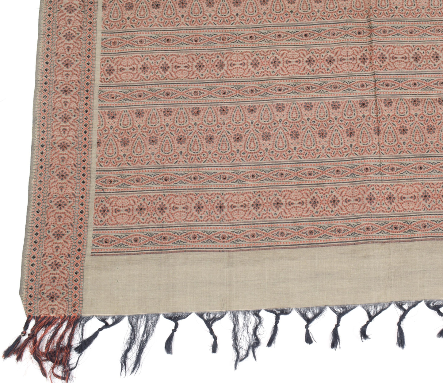 Sushila Vintage Brown Dupatta Art Cotton Hand Woven Floral Indian Long Stole