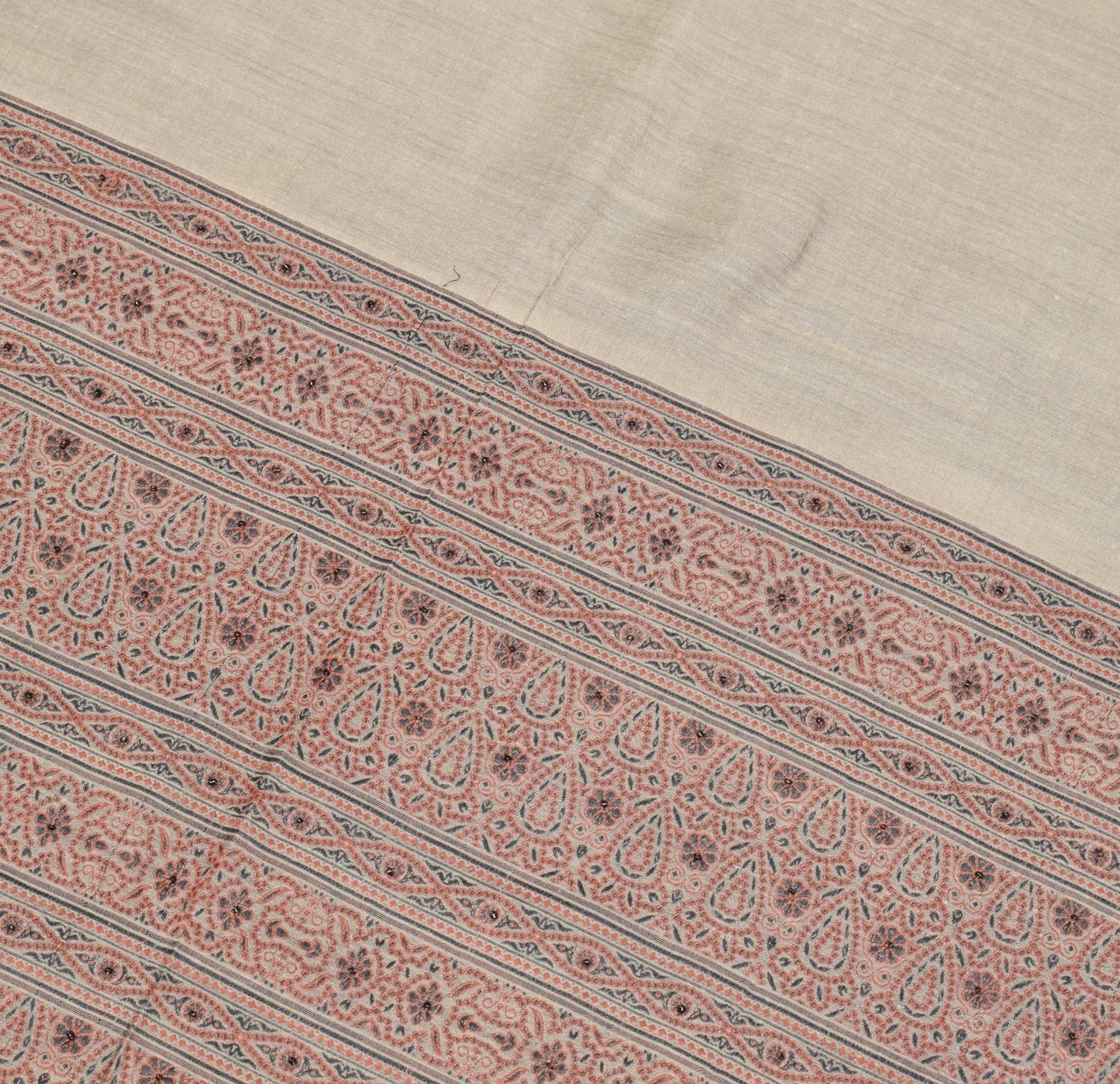 Sushila Vintage Brown Dupatta Art Cotton Hand Woven Floral Indian Long Stole