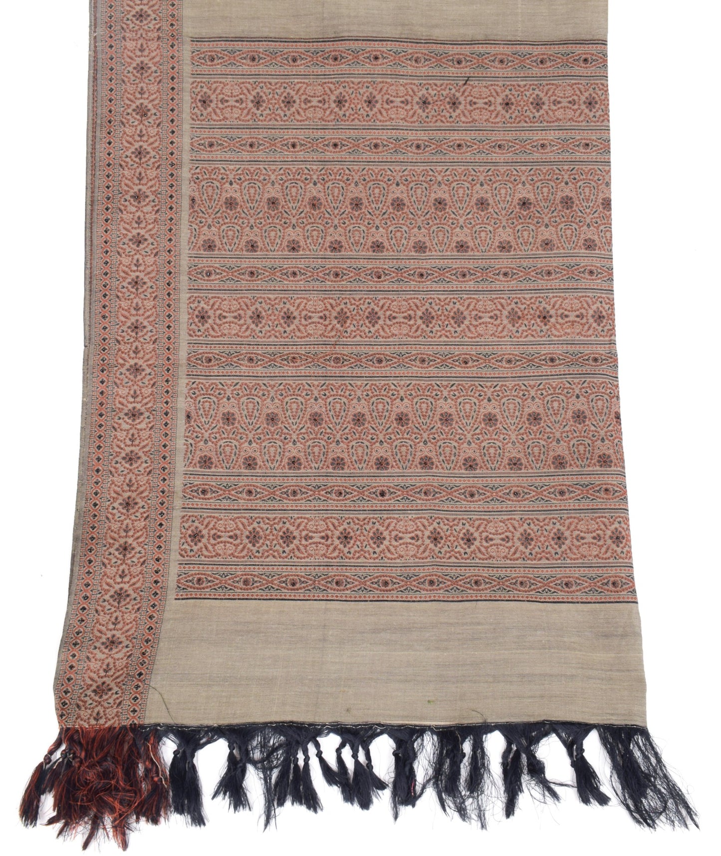 Sushila Vintage Brown Dupatta Art Cotton Hand Woven Floral Indian Long Stole
