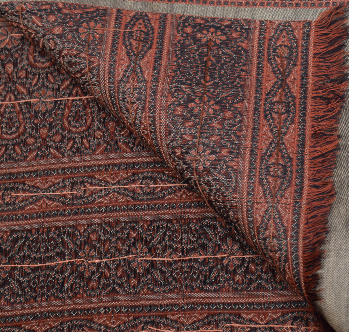 Sushila Vintage Brown Dupatta Art Cotton Hand Woven Floral Indian Long Stole