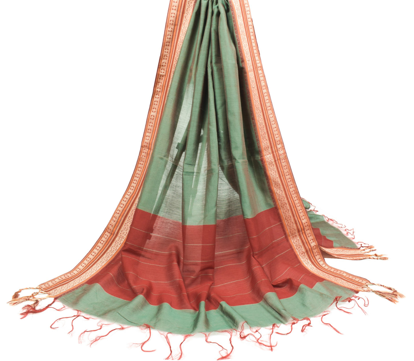Sushila Vintage Handloom Narayanpet Dupatta Pure Cotton Silk Green Long Stole