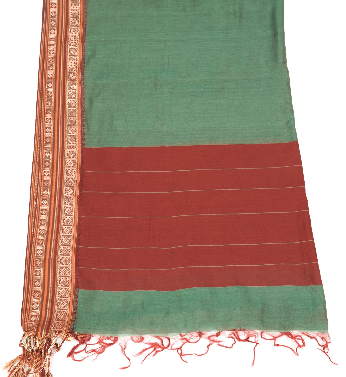 Sushila Vintage Handloom Narayanpet Dupatta Pure Cotton Silk Green Long Stole