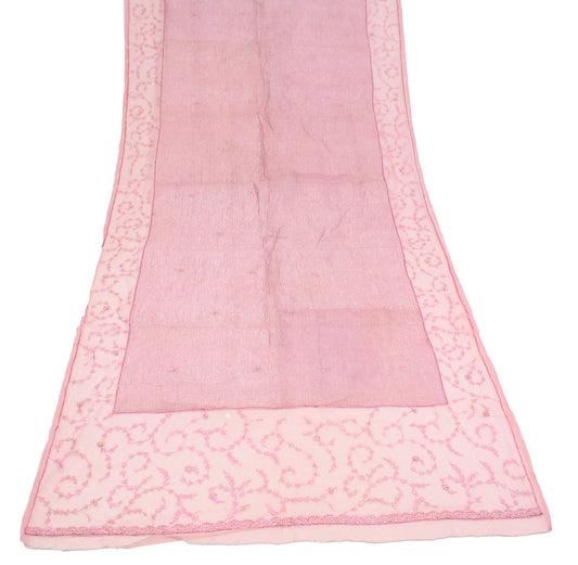 Sushila Vintage Zardozi Work Dupatta Pink Net Mesh & Tissue Wedding Long Stole