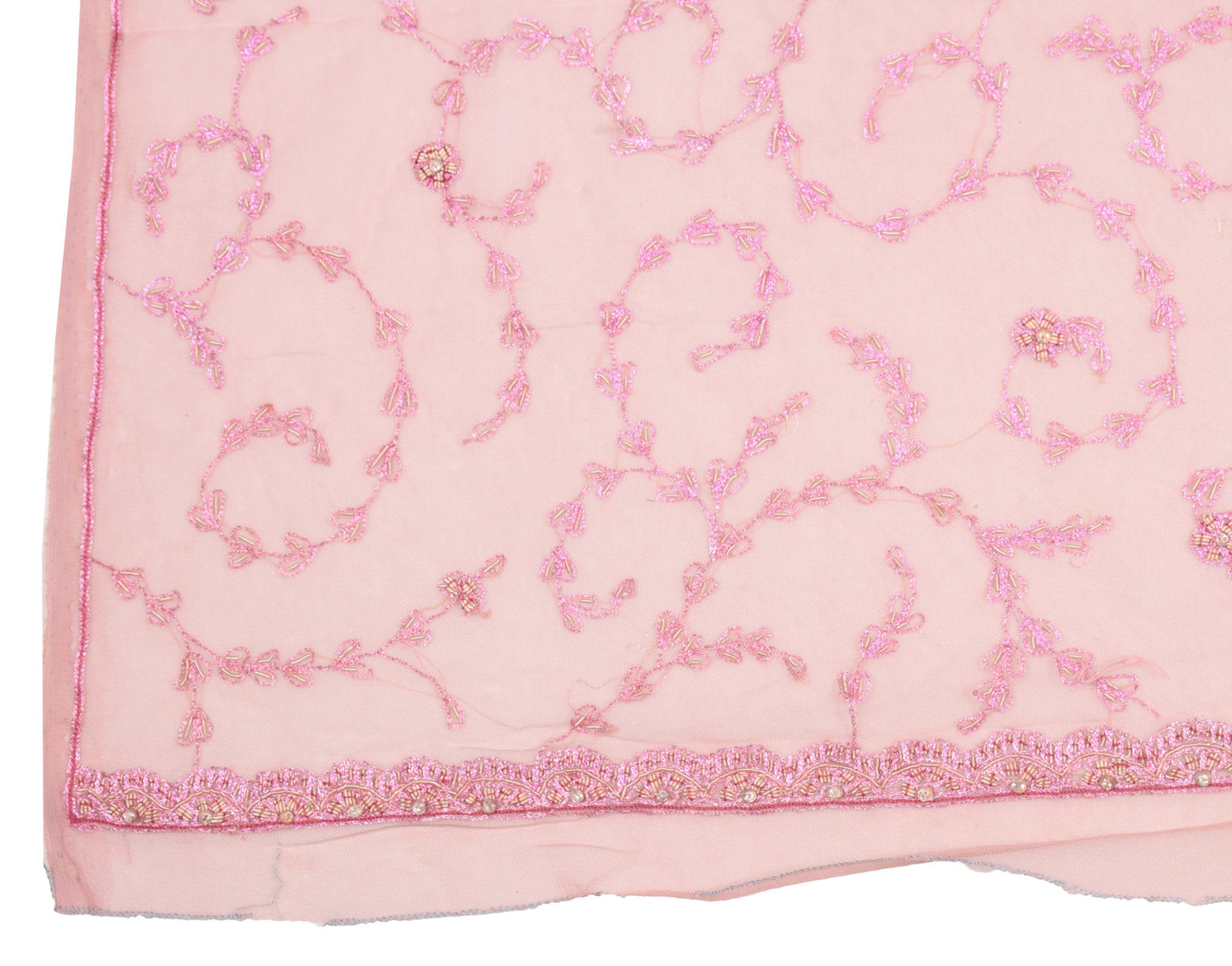 Sushila Vintage Zardozi Work Dupatta Pink Net Mesh & Tissue Wedding Long Stole