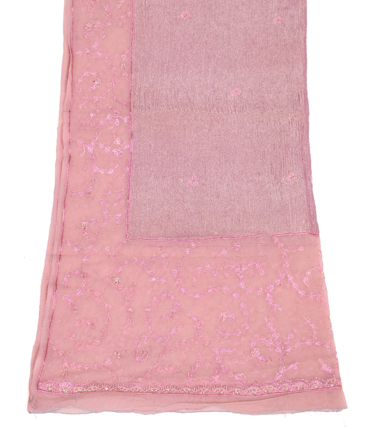 Sushila Vintage Zardozi Work Dupatta Pink Net Mesh & Tissue Wedding Long Stole