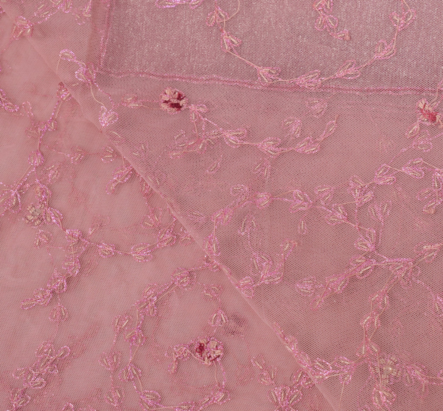 Sushila Vintage Zardozi Work Dupatta Pink Net Mesh & Tissue Wedding Long Stole
