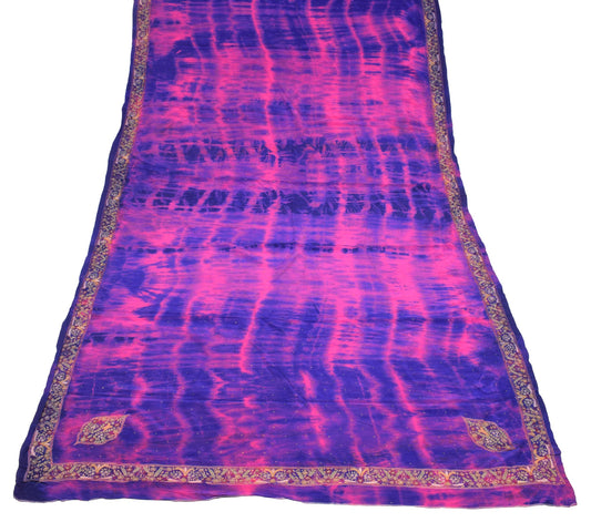 Sushila Vintage Blue Tie-Dye Dupatta Pure Crepe Silk Hand Embroidered Long Stole
