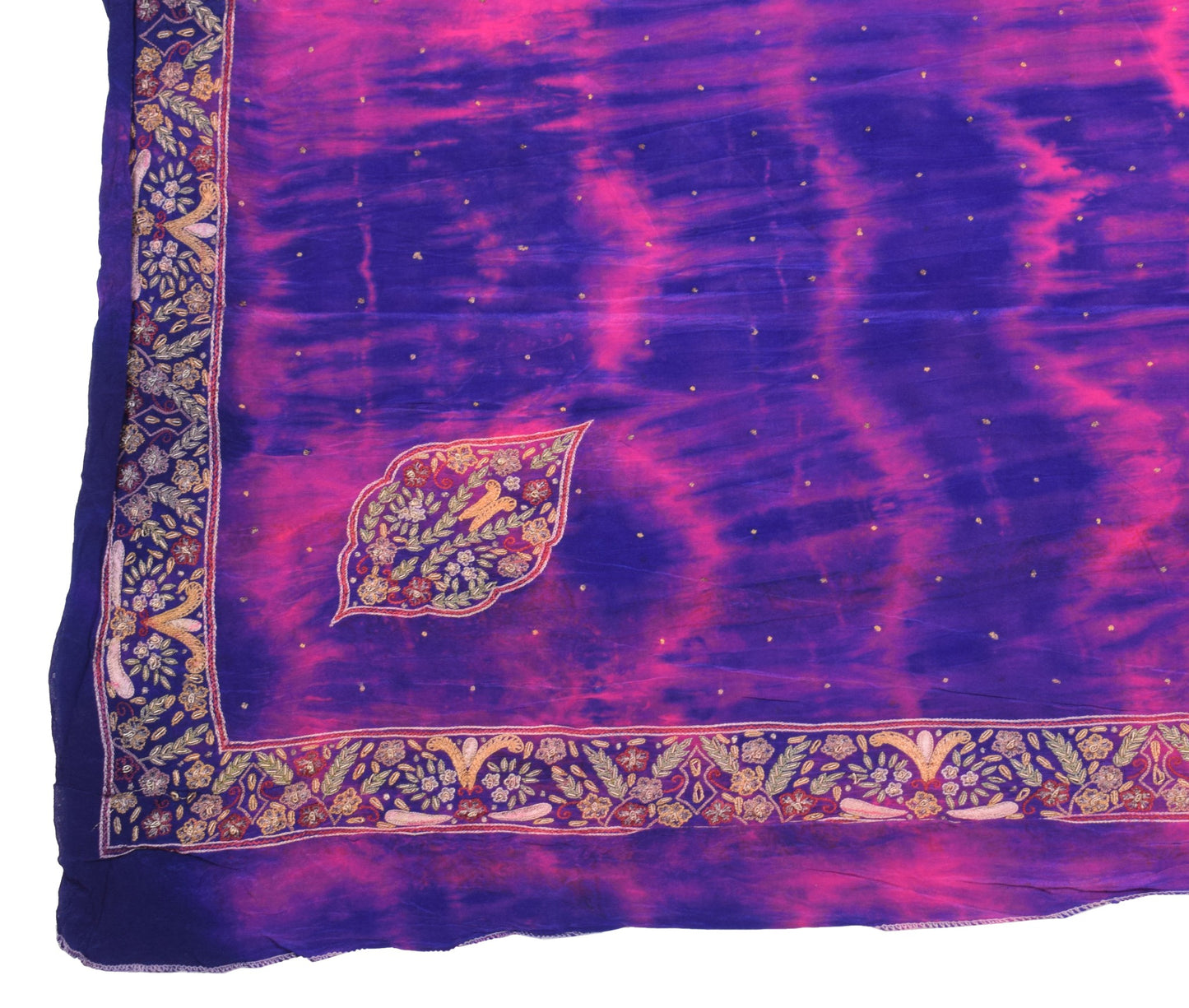 Sushila Vintage Blue Tie-Dye Dupatta Pure Crepe Silk Hand Embroidered Long Stole