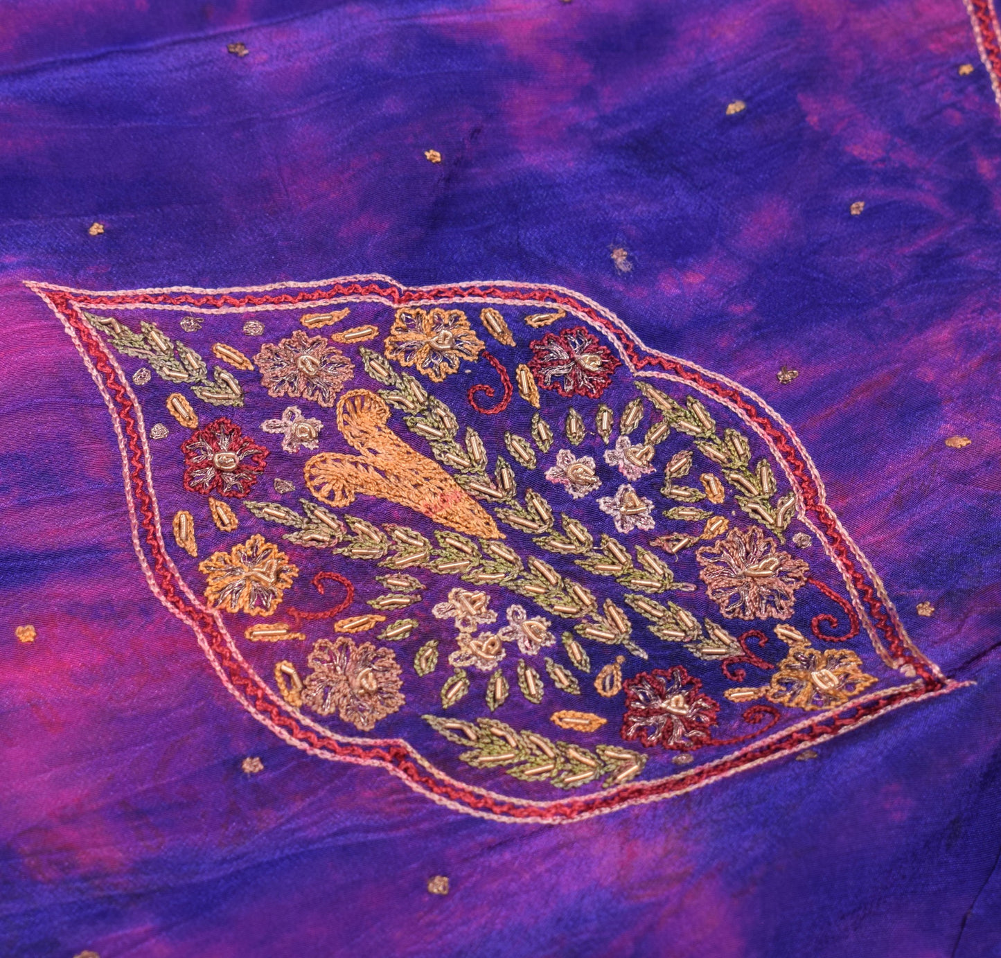 Sushila Vintage Blue Tie-Dye Dupatta Pure Crepe Silk Hand Embroidered Long Stole