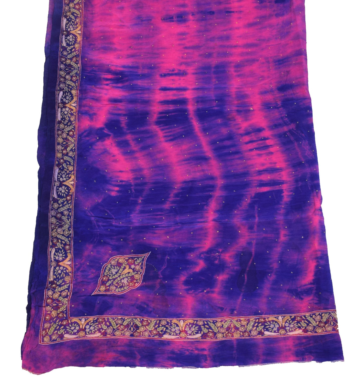 Sushila Vintage Blue Tie-Dye Dupatta Pure Crepe Silk Hand Embroidered Long Stole