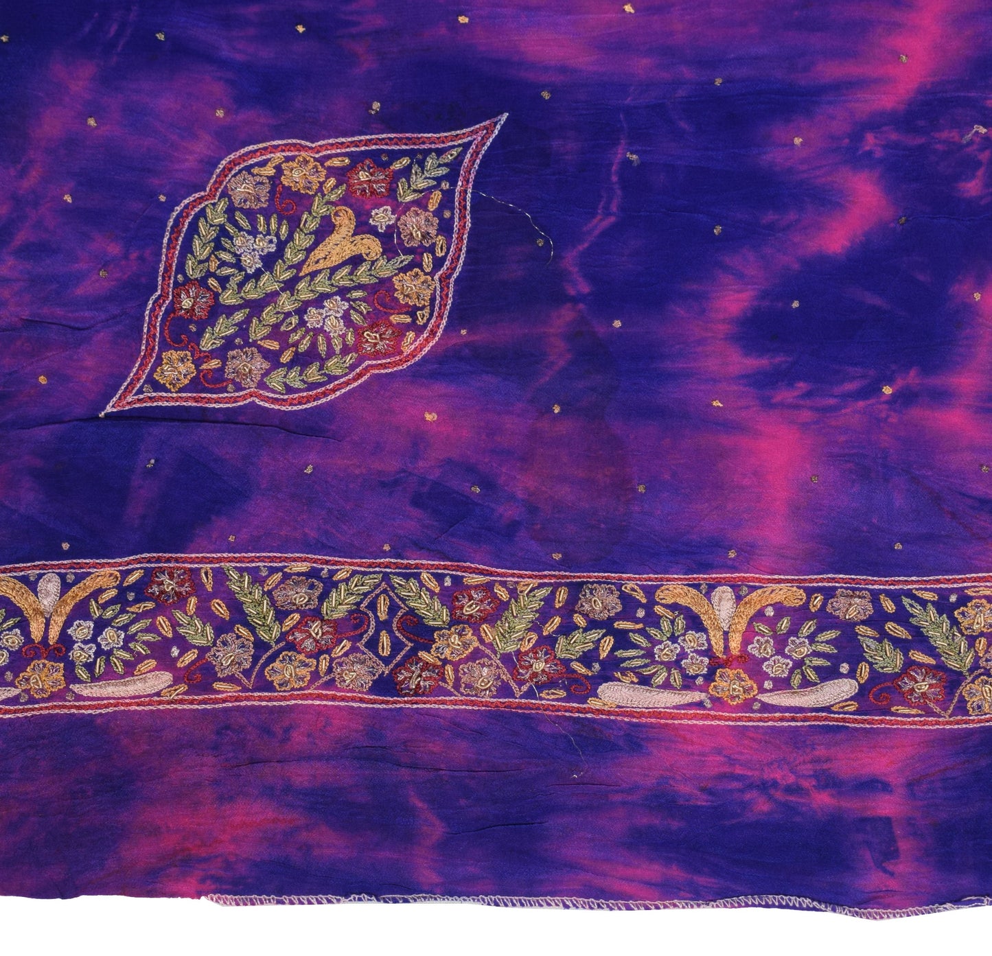 Sushila Vintage Blue Tie-Dye Dupatta Pure Crepe Silk Hand Embroidered Long Stole