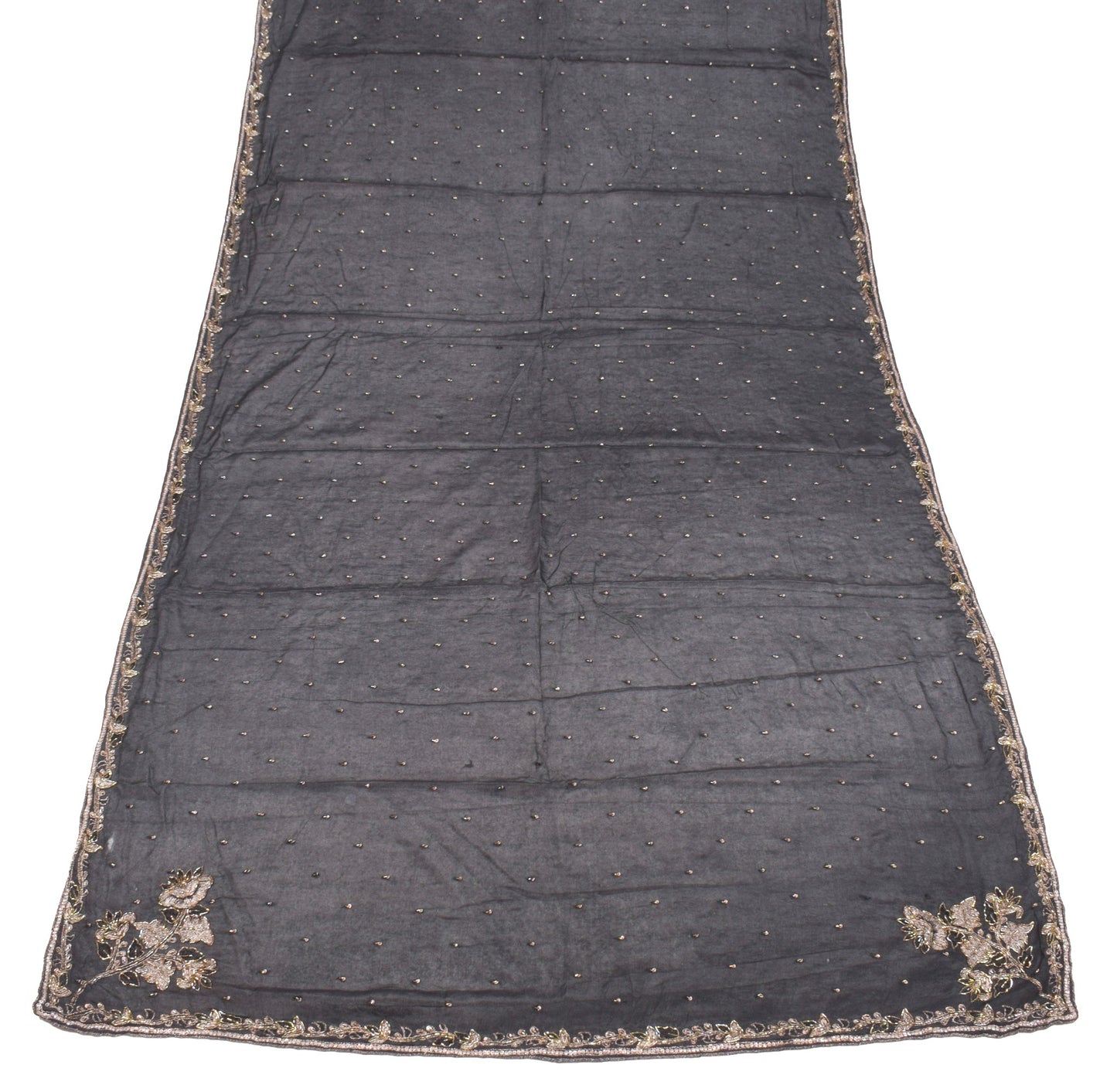 Sushila Vintage Black Pure Chiffon Dupatta Glass Beads Embellish Long Stole Veil