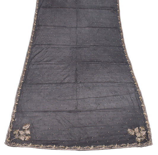 Sushila Vintage Black Pure Chiffon Dupatta Glass Beads Embellish Long Stole Veil