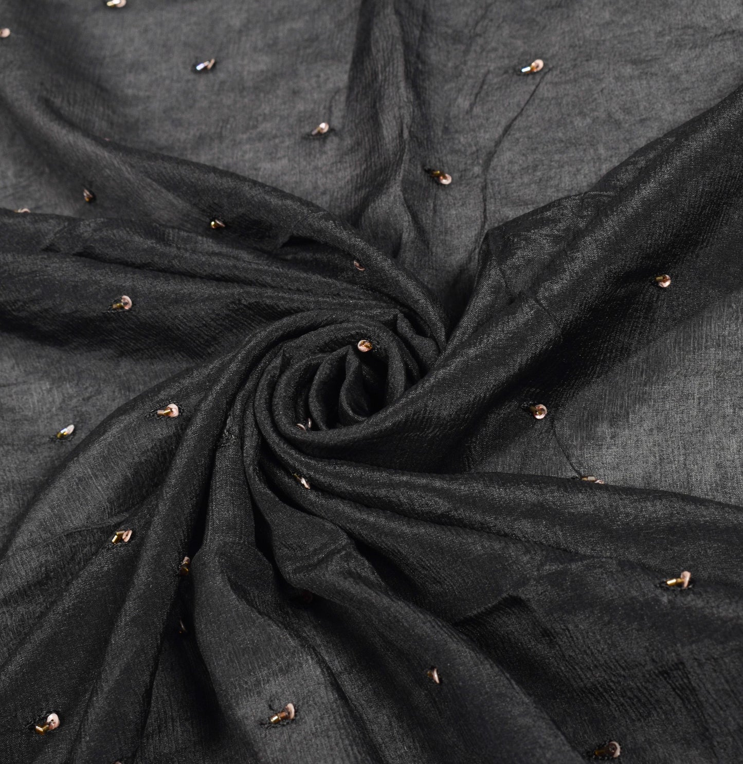 Sushila Vintage Black Pure Chiffon Dupatta Glass Beads Embellish Long Stole Veil