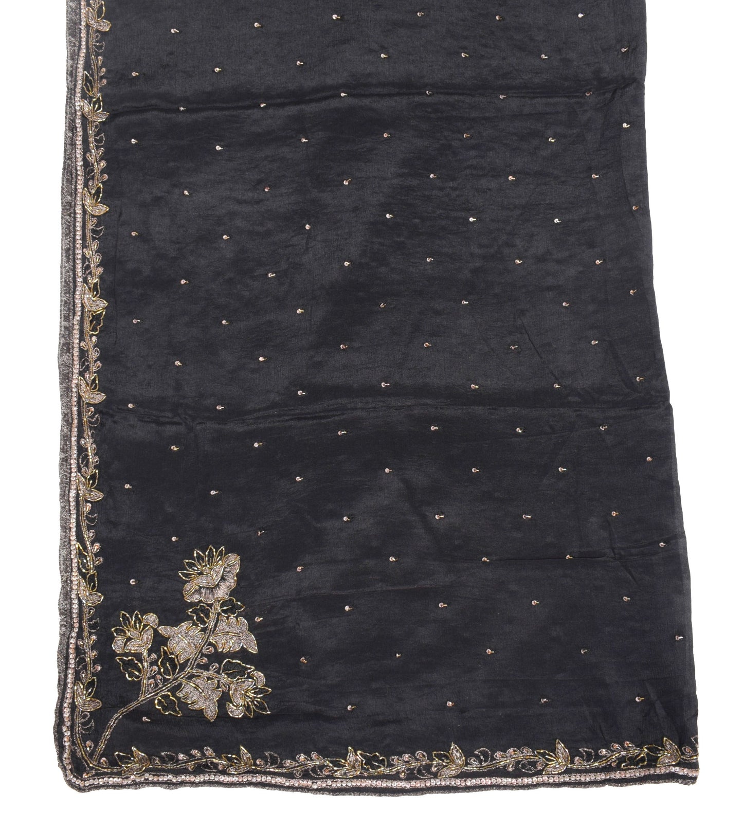 Sushila Vintage Black Pure Chiffon Dupatta Glass Beads Embellish Long Stole Veil