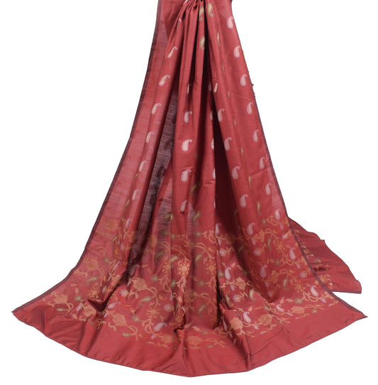 Sushila Vintage Maroon Dupatta Art Cotton Silk Paisley Floral Woven Long Stole