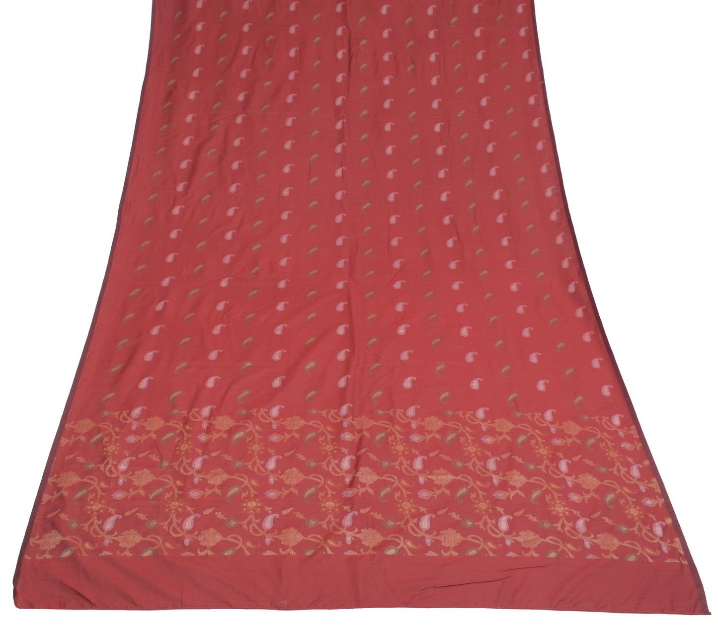 Sushila Vintage Maroon Dupatta Art Cotton Silk Paisley Floral Woven Long Stole