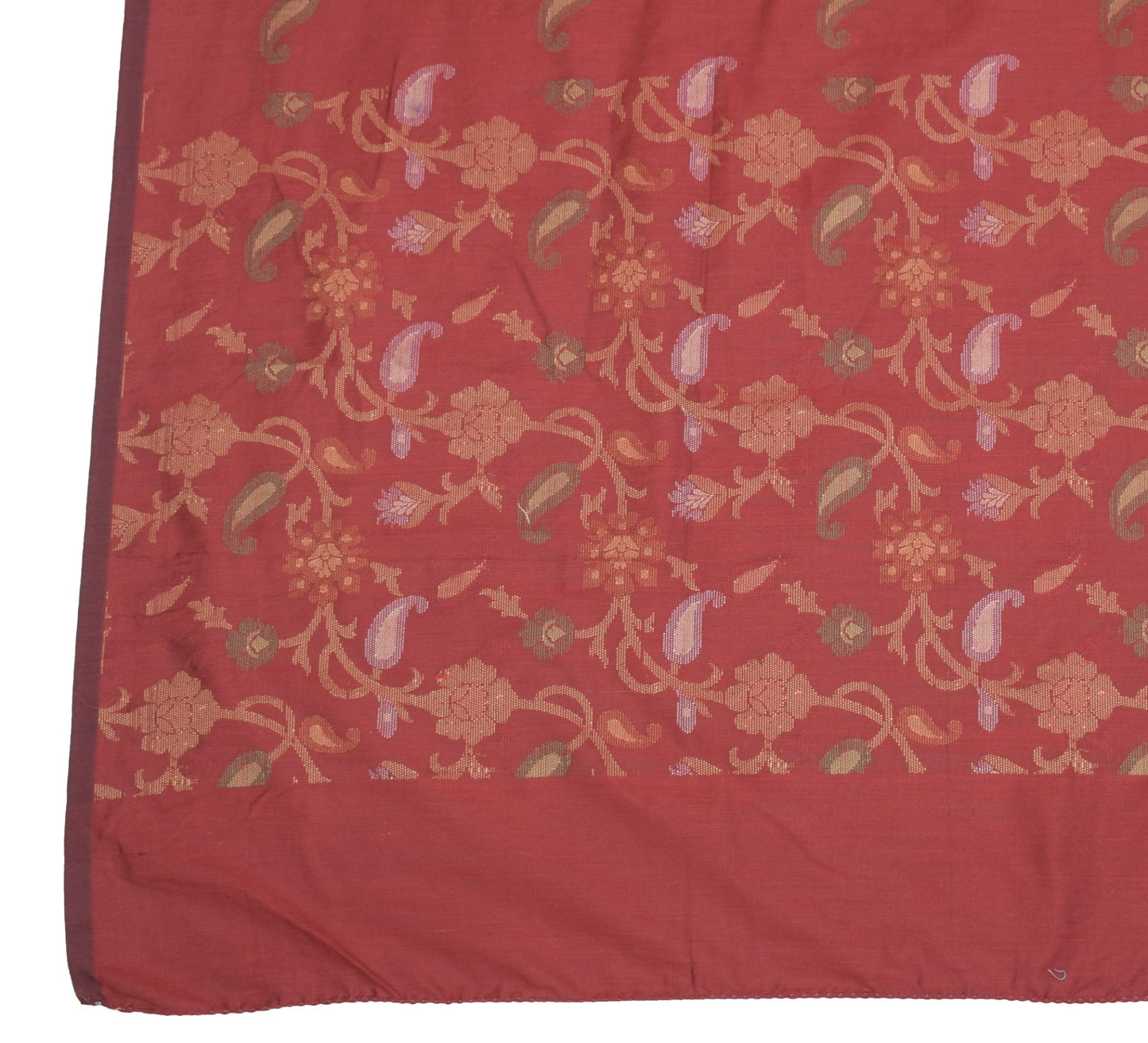 Sushila Vintage Maroon Dupatta Art Cotton Silk Paisley Floral Woven Long Stole