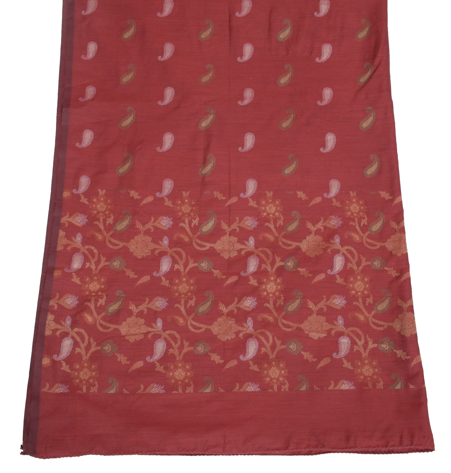 Sushila Vintage Maroon Dupatta Art Cotton Silk Paisley Floral Woven Long Stole