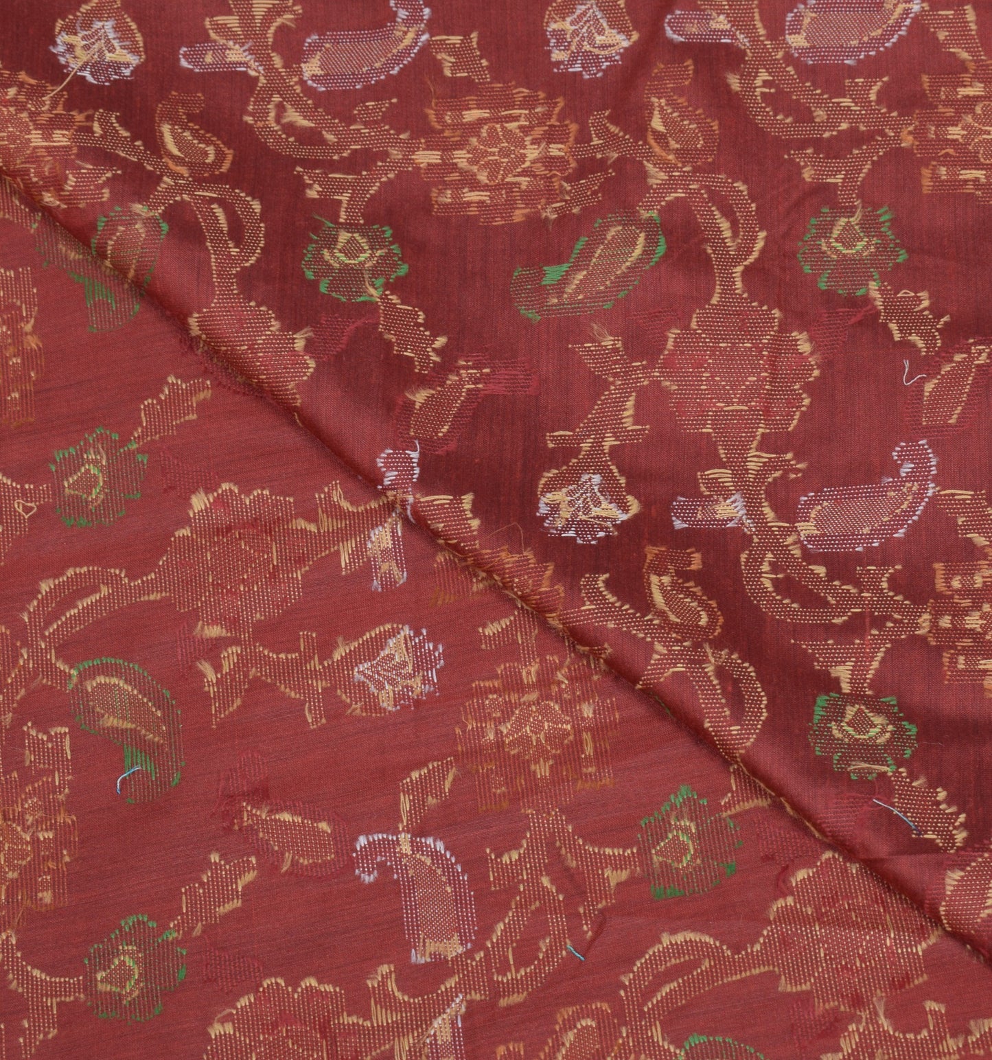 Sushila Vintage Maroon Dupatta Art Cotton Silk Paisley Floral Woven Long Stole