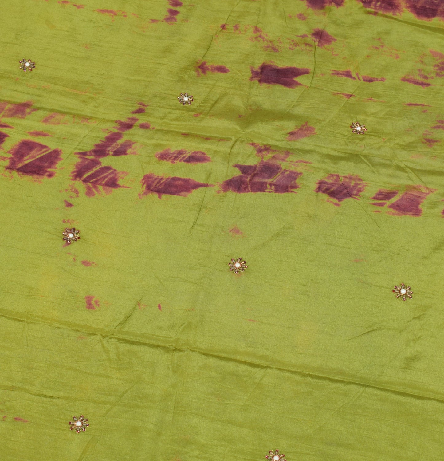Sushila Vintage Henna Green Tie-Dye Dupatta Pure Chiffon Embroidered Long Stole