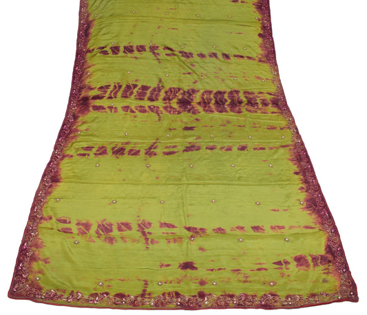 Sushila Vintage Henna Green Tie-Dye Dupatta Pure Chiffon Embroidered Long Stole