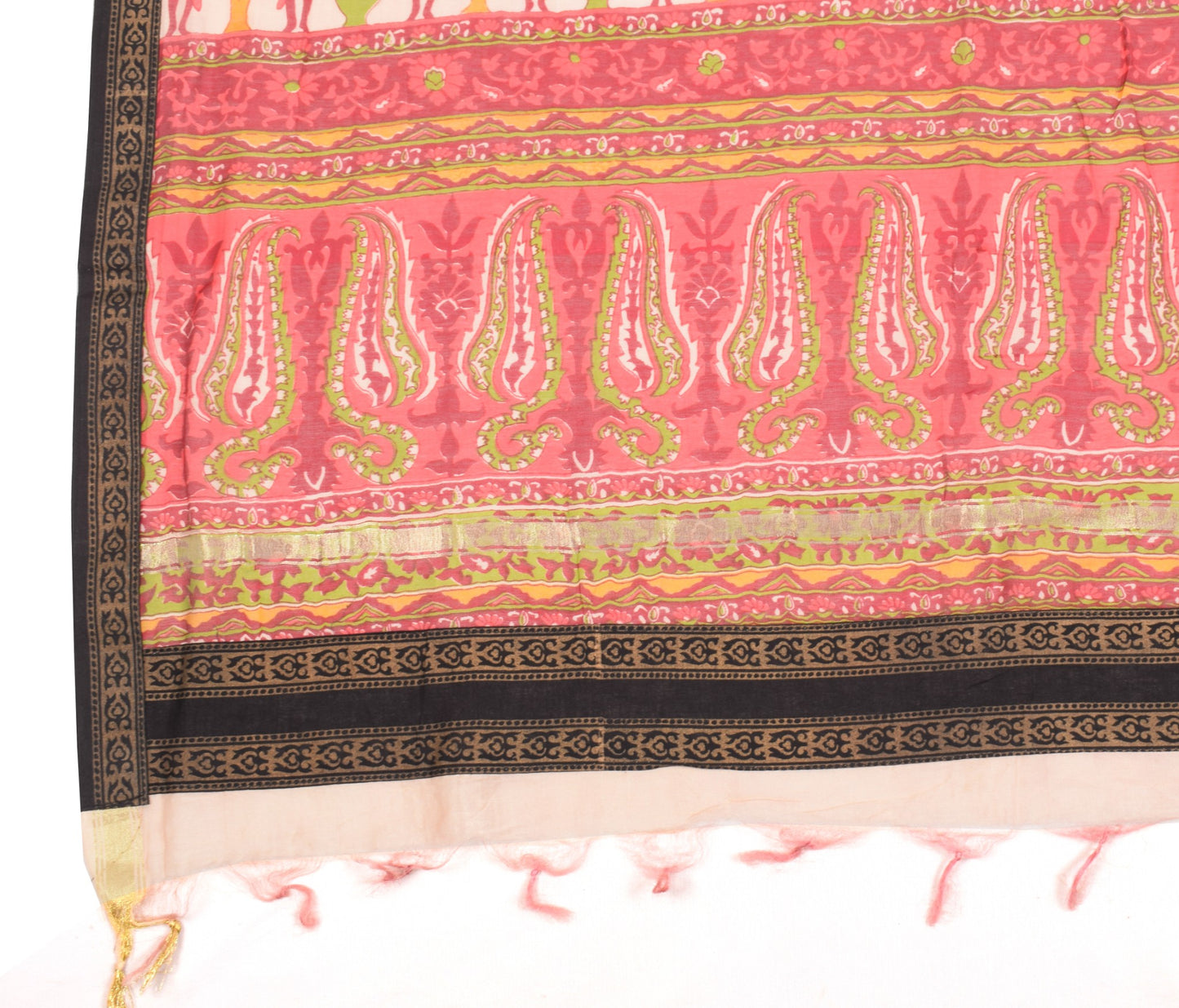 Sushila Vintage Mandala Cream Dupatta Pure Cotton Silk Hand Printed Long Stole
