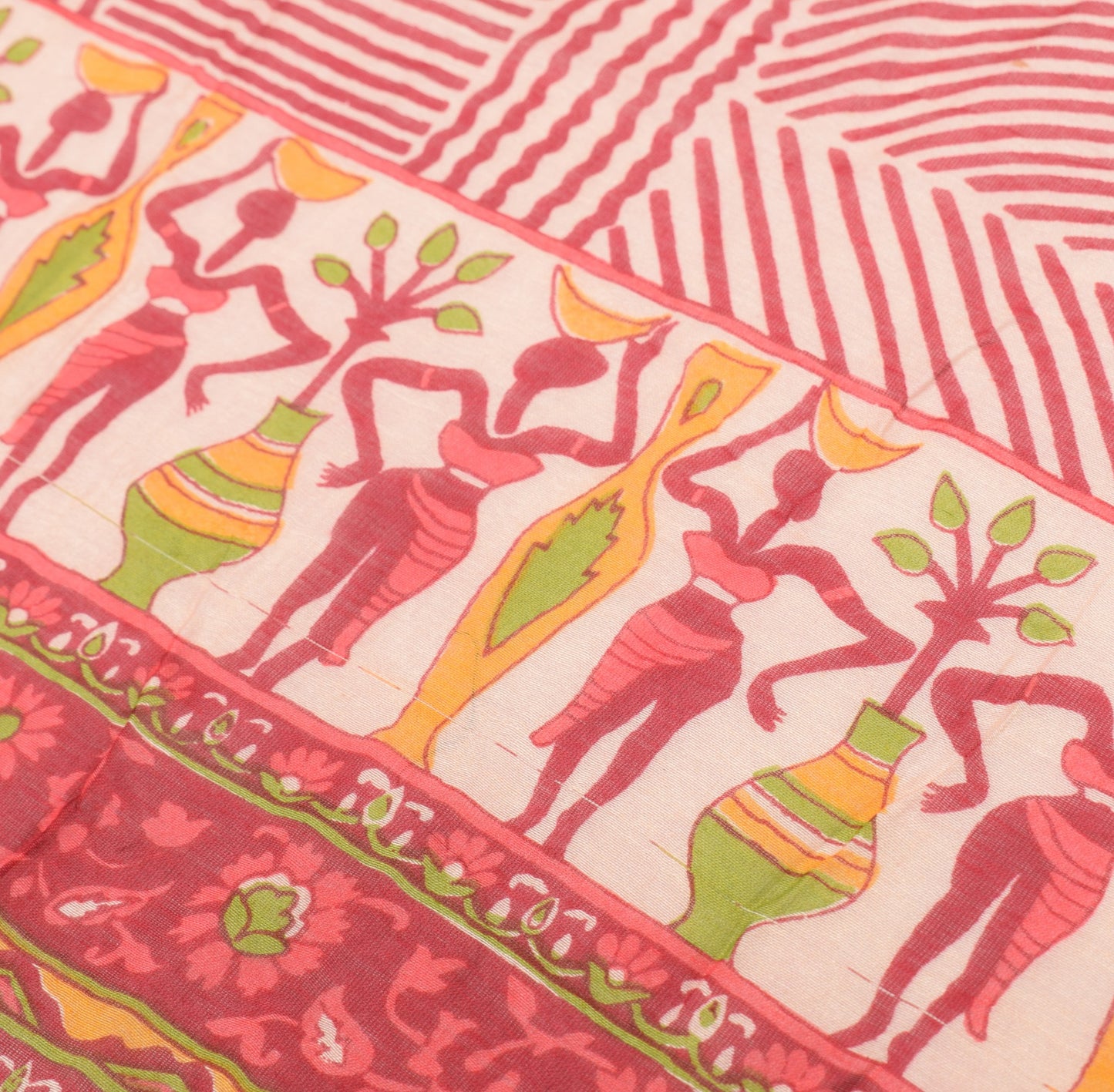 Sushila Vintage Mandala Cream Dupatta Pure Cotton Silk Hand Printed Long Stole