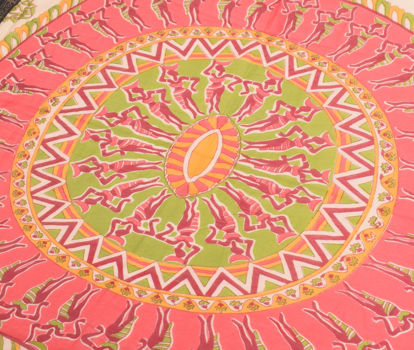 Sushila Vintage Mandala Cream Dupatta Pure Cotton Silk Hand Printed Long Stole