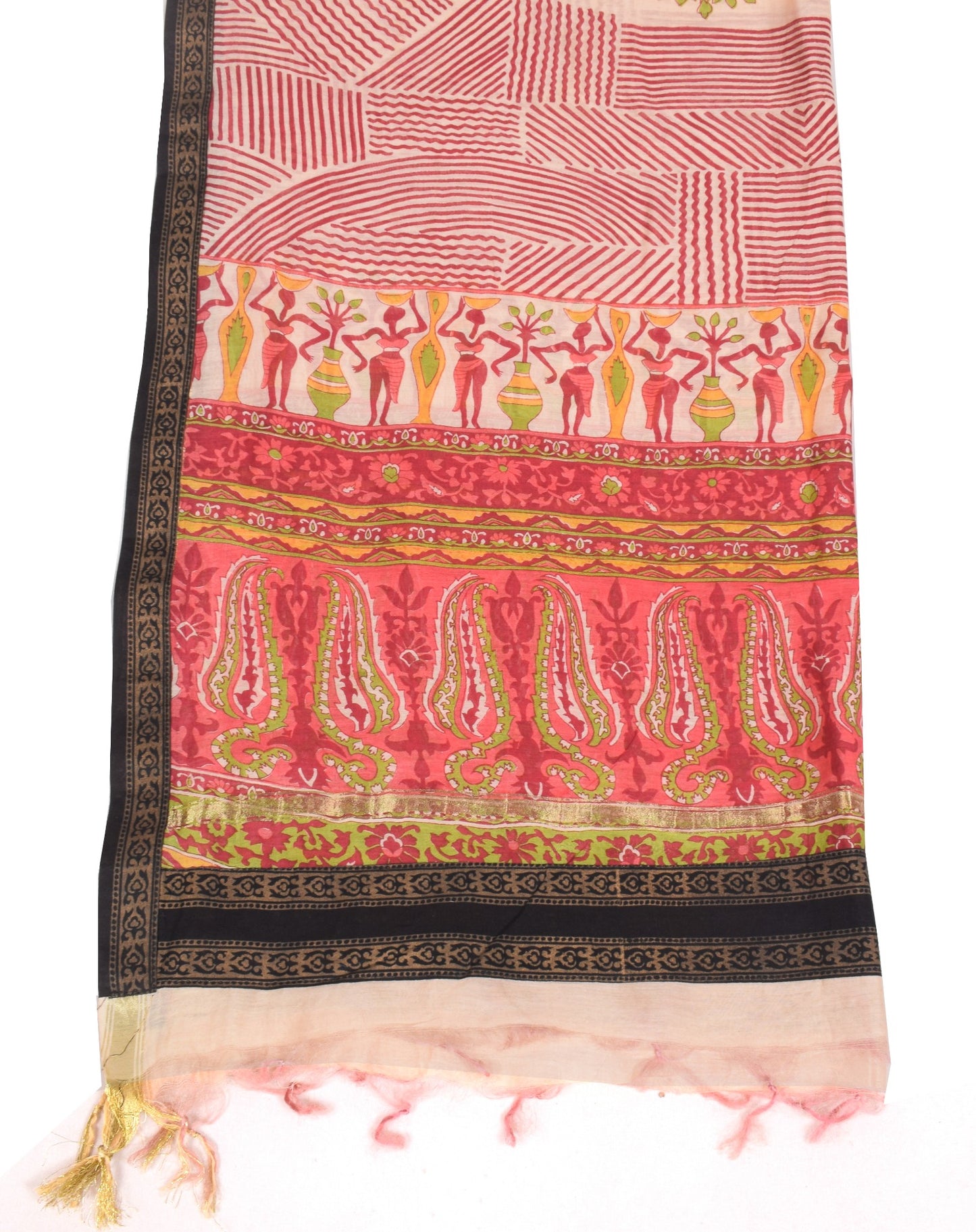Sushila Vintage Mandala Cream Dupatta Pure Cotton Silk Hand Printed Long Stole