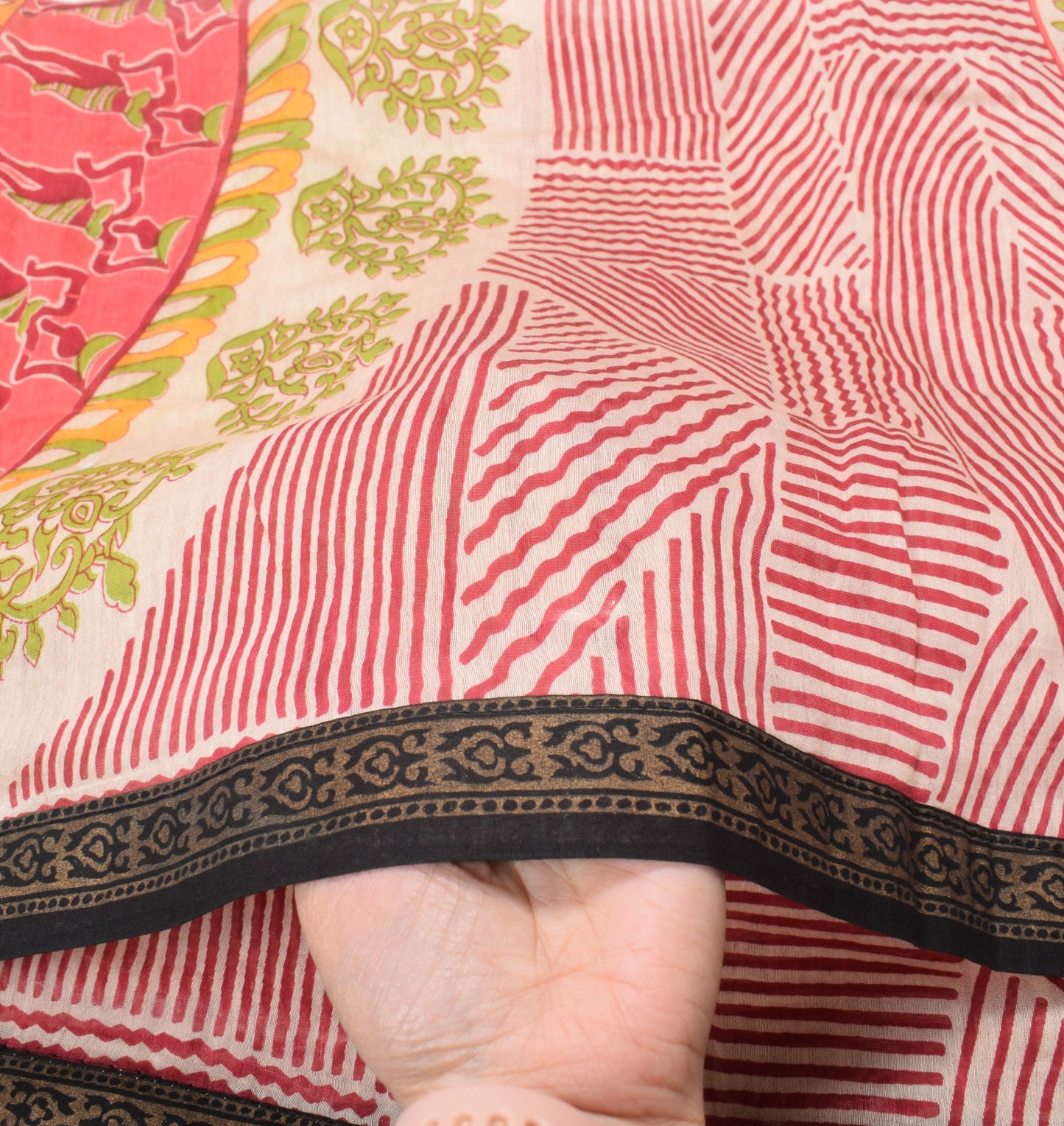Sushila Vintage Mandala Cream Dupatta Pure Cotton Silk Hand Printed Long Stole