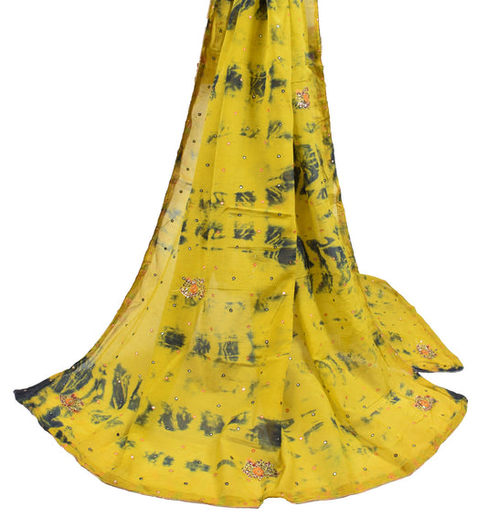 Sushila Vintage Green Tie-Dye Dupatta Pure Chiffon Mirror Work Floral Long Stole
